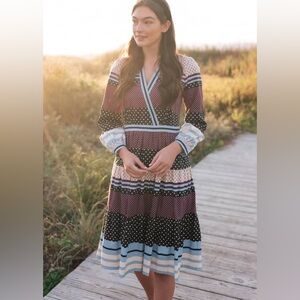 Gal Meets Glam Dress Gal Meets Glam Dakota Dress Mixed Print Long Sleeve Size 00